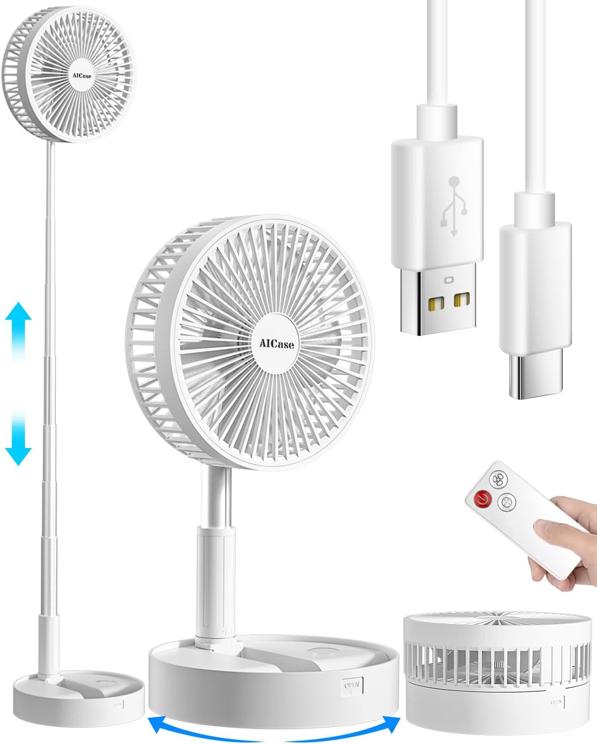 Adjustable Rechargeable Pedestal Fan - Telescopic & Portable
