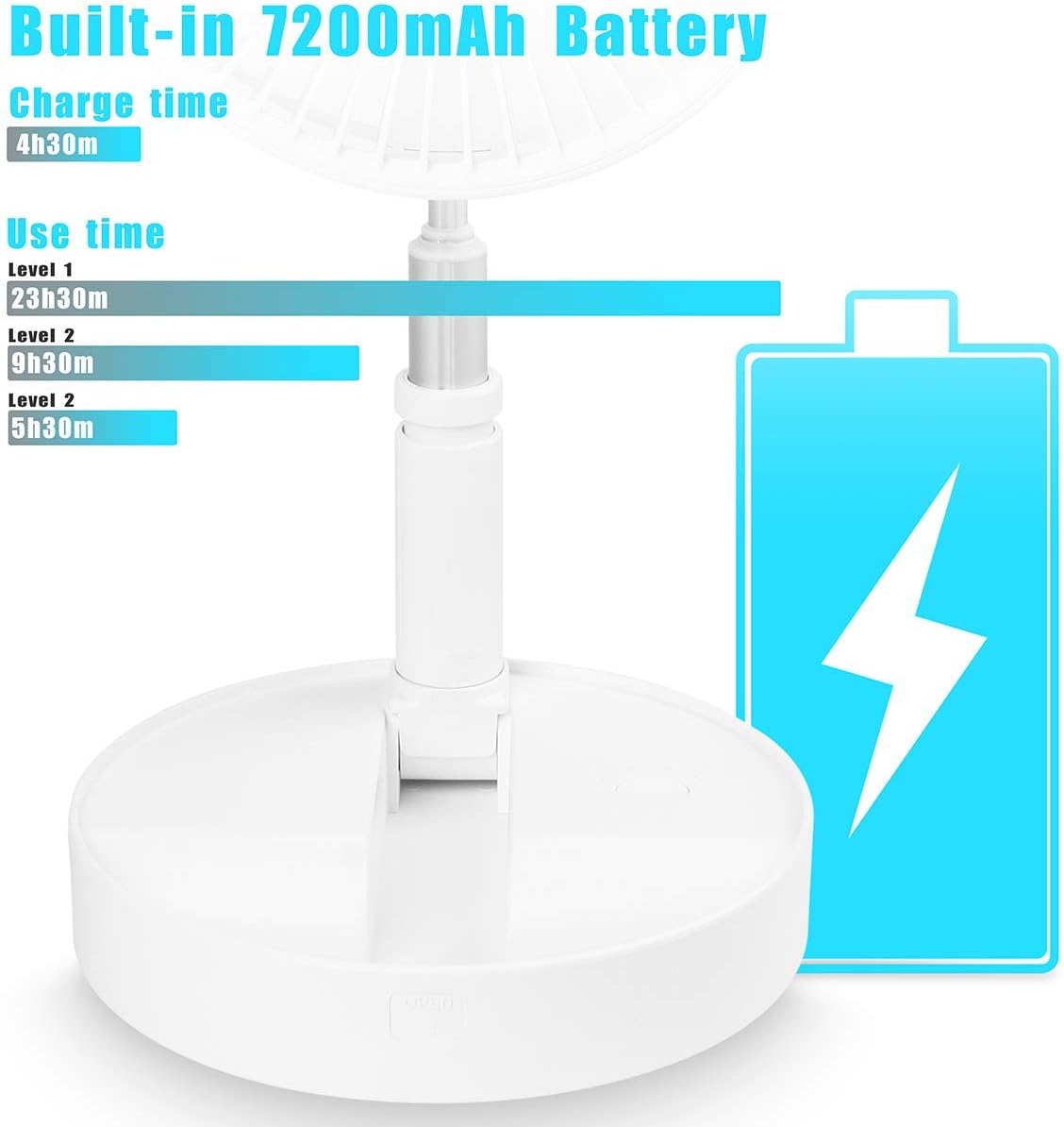Adjustable Rechargeable Pedestal Fan - Telescopic & Portable