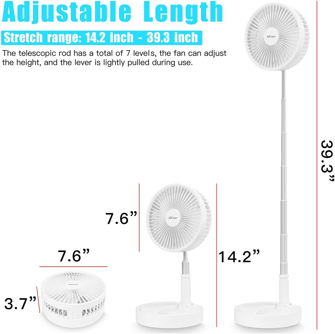 Adjustable Rechargeable Pedestal Fan - Telescopic & Portable