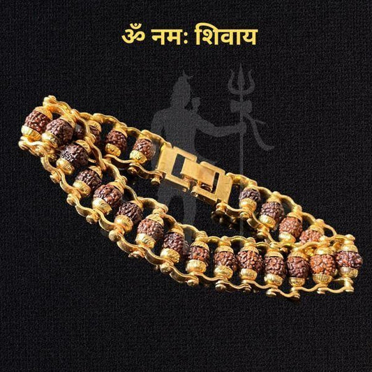 Genuine Paanch Mukhi Rudraksha Bracelet with Gold Plating